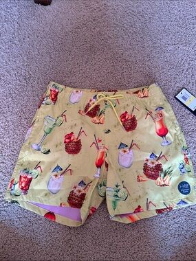 Men's Yellow Tropical Cocktail Swim Trunks